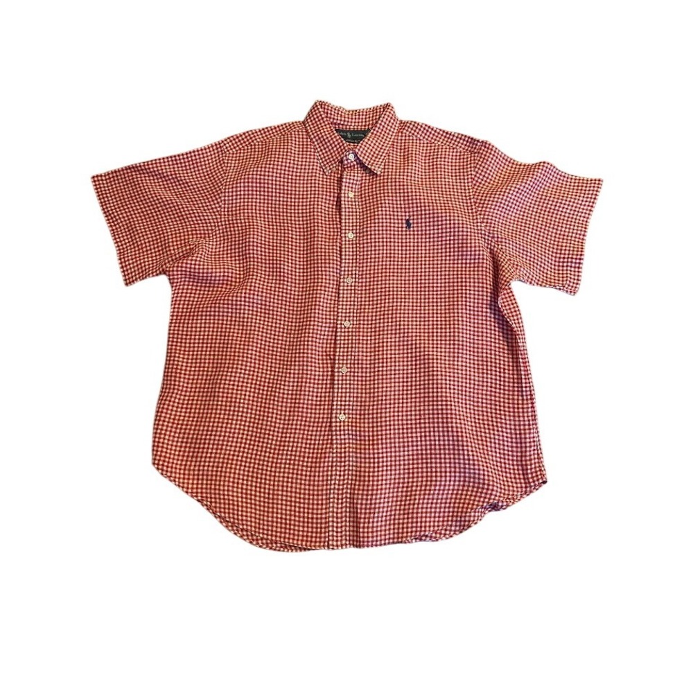 Ralph Lauren XXL Red Gingham Linen Short Sleeve Button Down Shirt